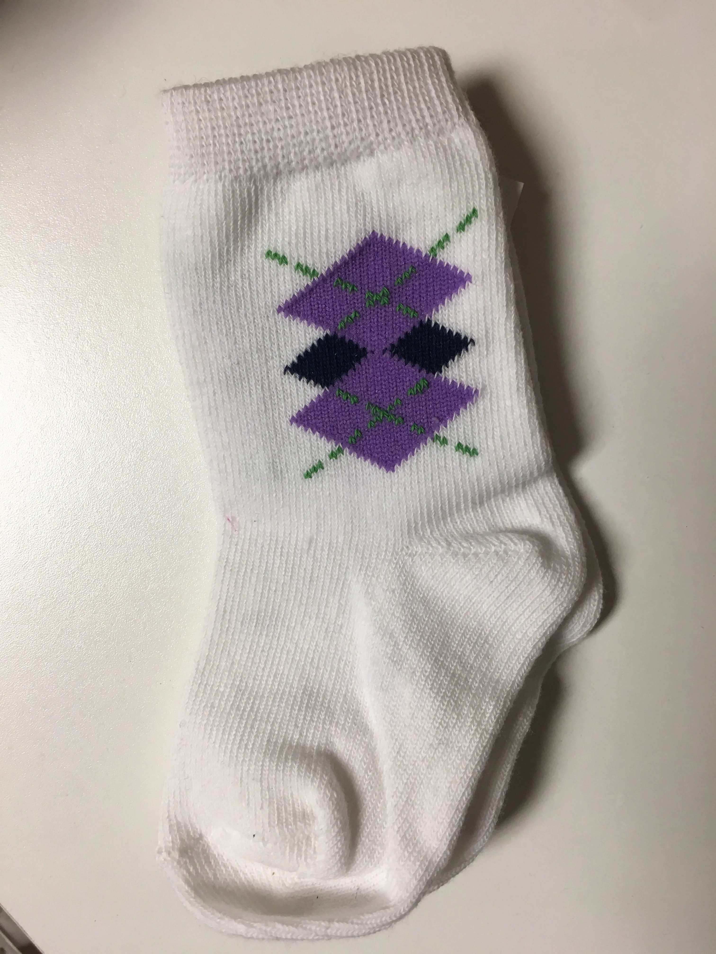 0-12 month Assorted white socks with green and purple designs