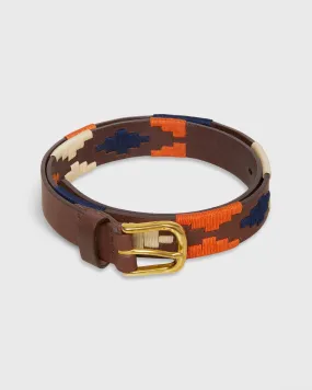 1 1/8" Polo Belt in Persimmon/Navy/Bone Medium Brown Leather