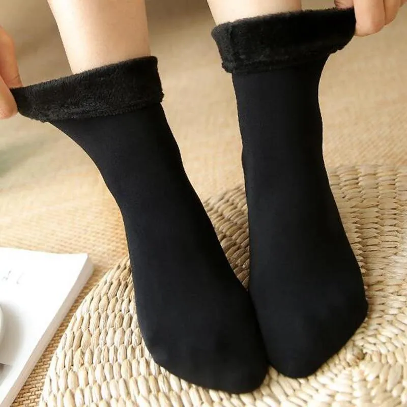 1 Pair of Solid Color Fuzzy Lined Socks Warm Womens Socks