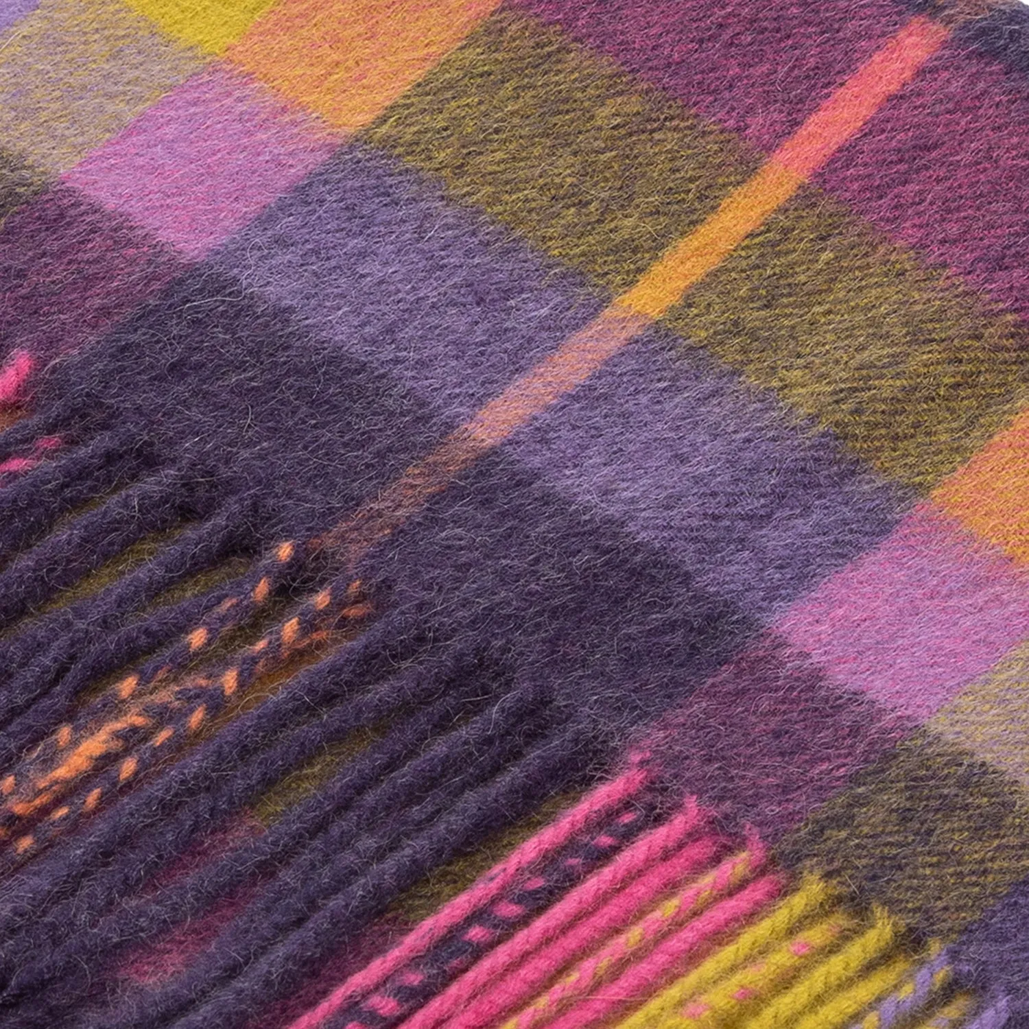 100% Cashmere Wide Tartan Scarf Galaxy Plaid Fuchsia