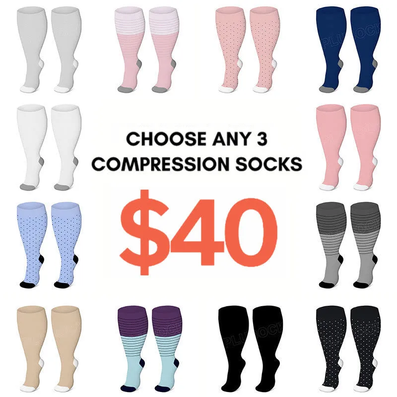 2XL-4XL Plus Size Solid Color Elastic Compression Socks