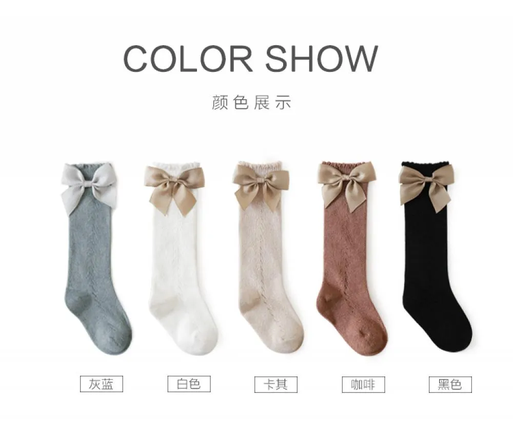 3pcs Newborn and Toddler Girls Socks With Bow Cotton Hollow-out Socks Wholesale