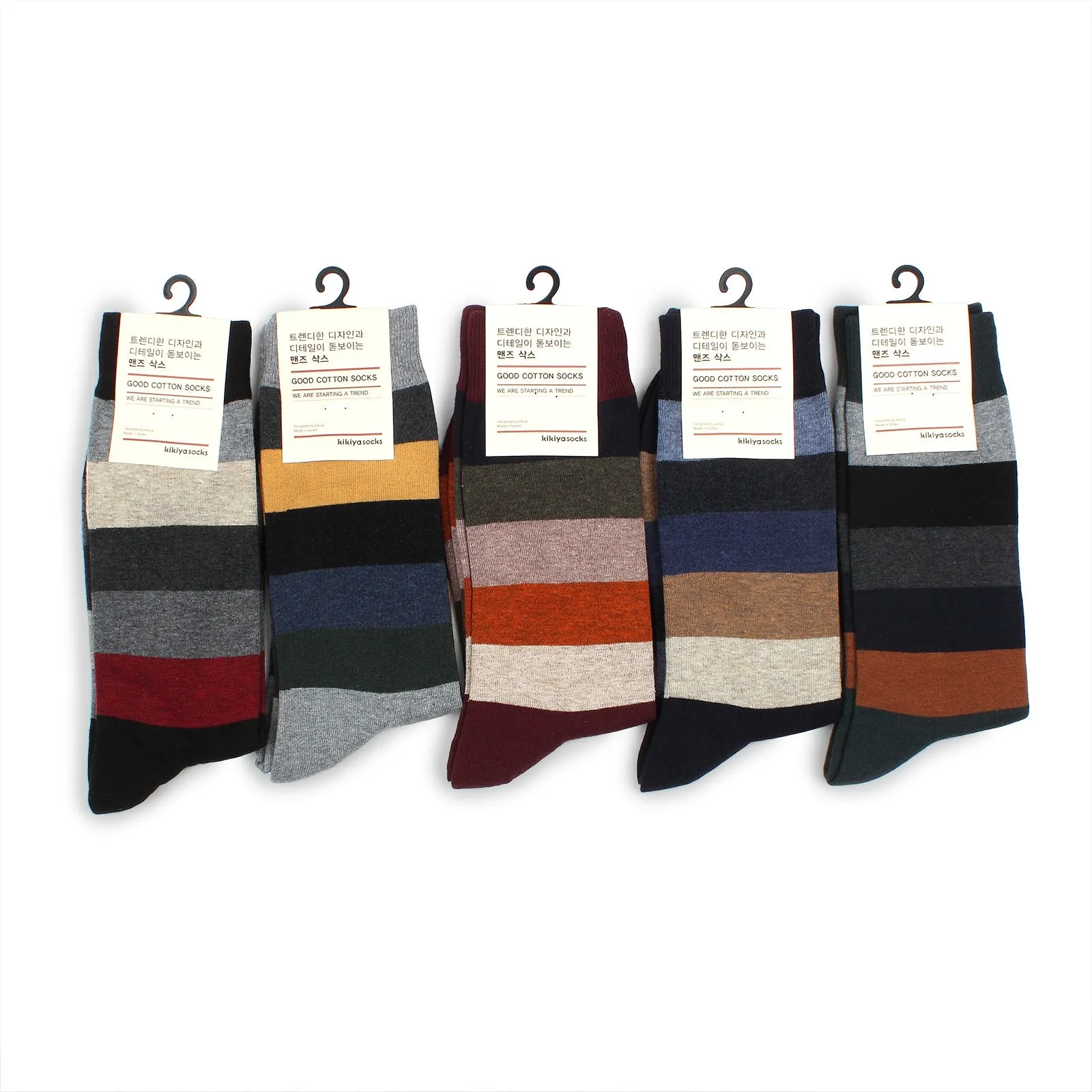 (5 Pairs) Mens Striped crew socks MR15