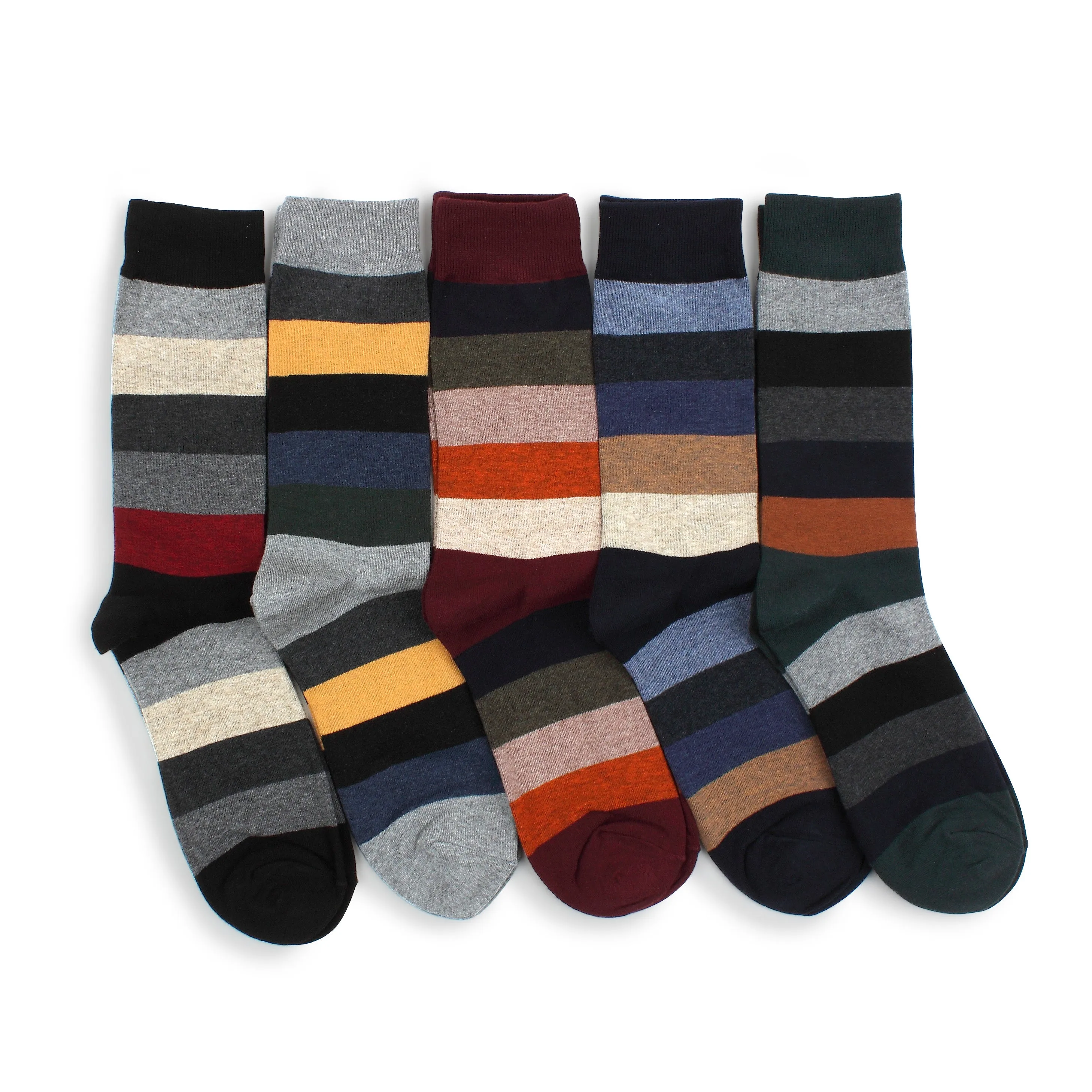 (5 Pairs) Mens Striped crew socks MR15