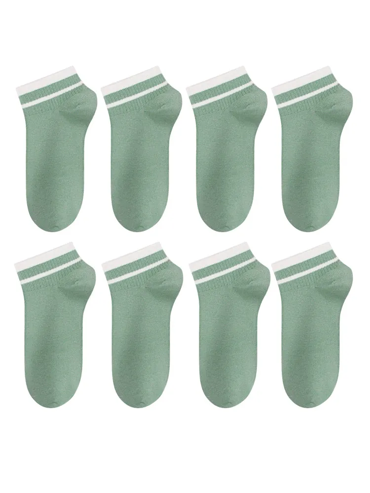 8 Pairs of Cotton Solid Color Casual Ankle Socks