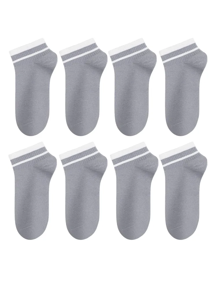 8 Pairs of Cotton Solid Color Casual Ankle Socks