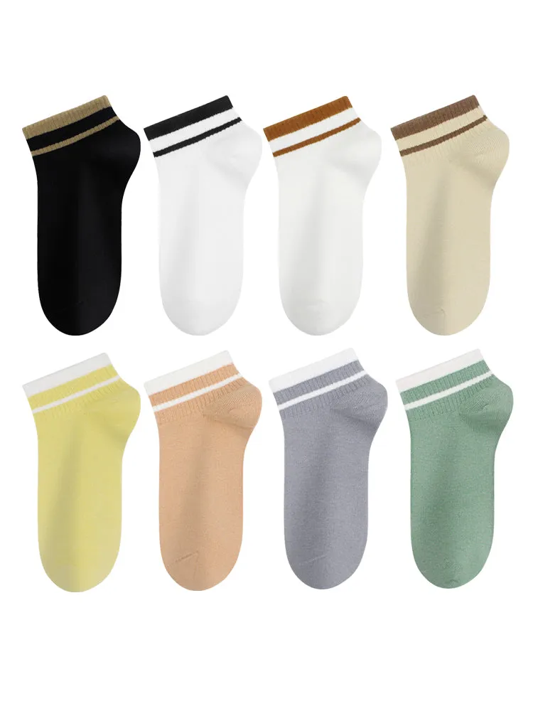 8 Pairs of Cotton Solid Color Casual Ankle Socks