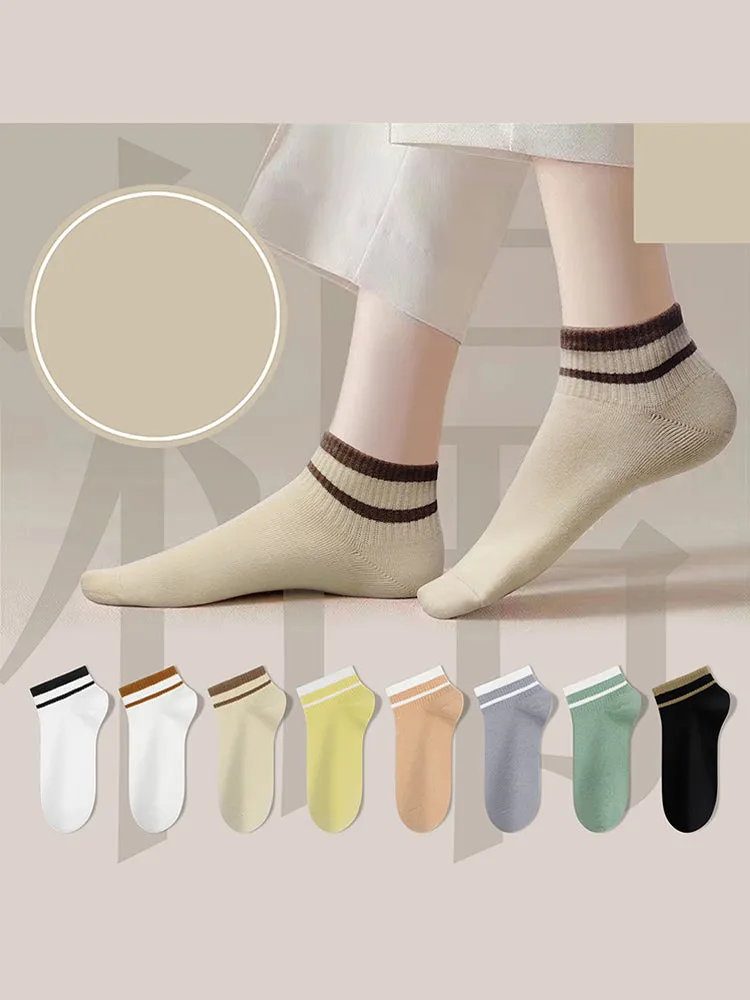 8 Pairs of Cotton Solid Color Casual Ankle Socks