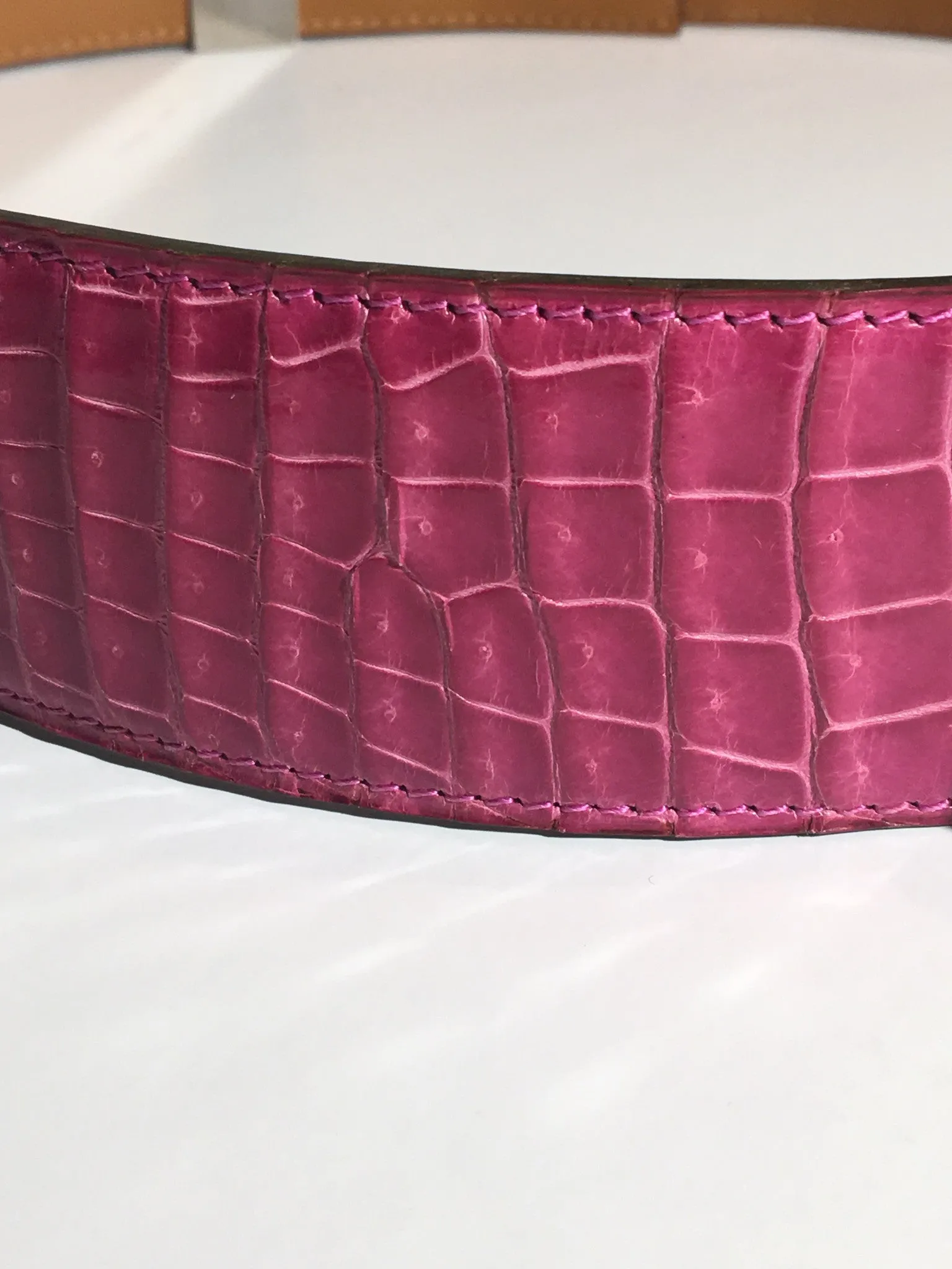 Authentic Hermes - Iconic 'Collier De Chien' Crocodile Belt  Fuchsia - Adjustable