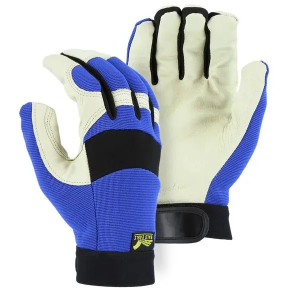 Bald Eagle Mechanics Glove with Pigskin Palm and Stretch Knit Back, Blue, 2152