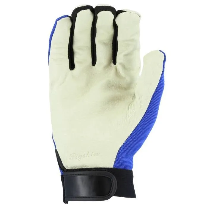 Bald Eagle Mechanics Glove with Pigskin Palm and Stretch Knit Back, Blue, 2152