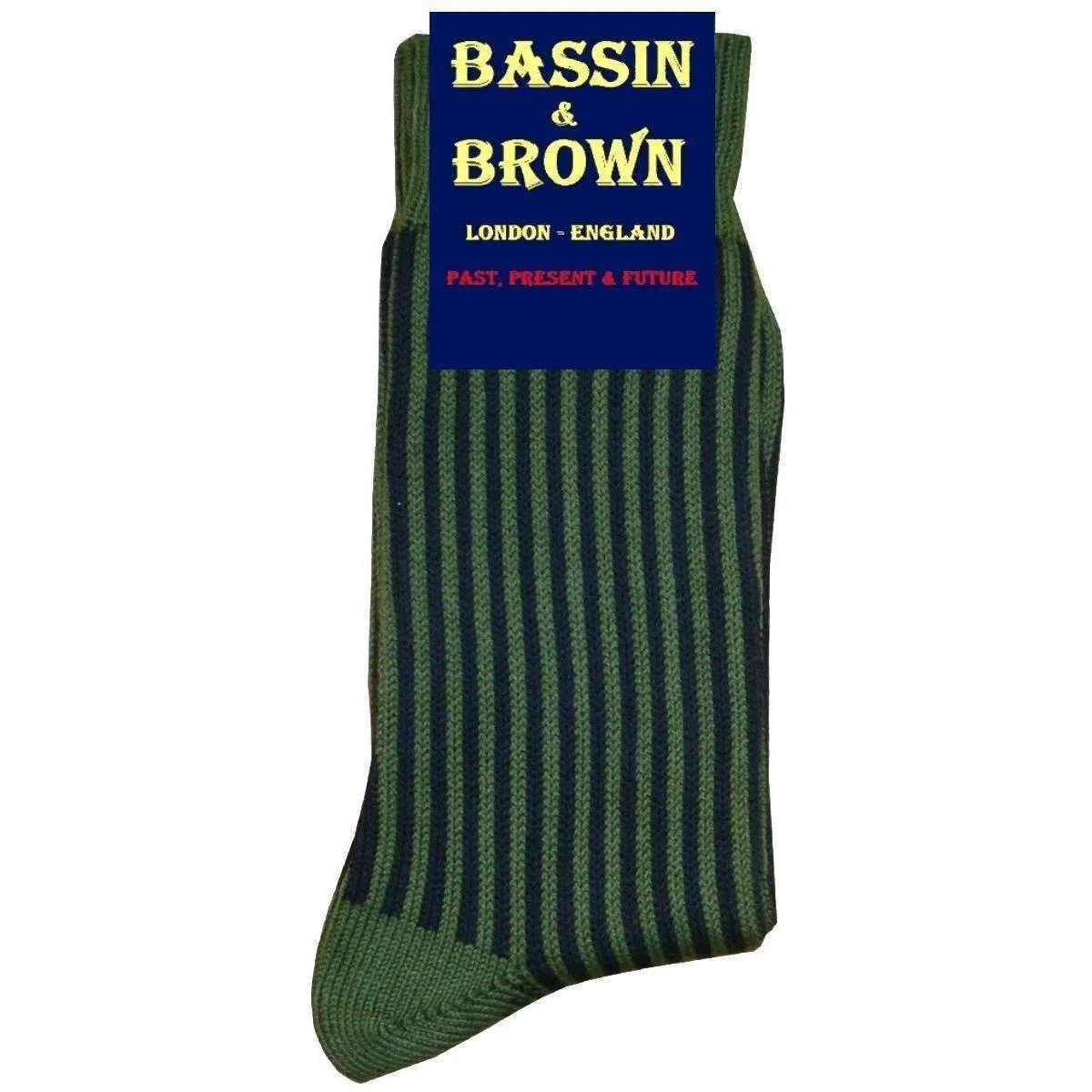 Bassin and Brown Vertical Striped Socks - Green/Navy