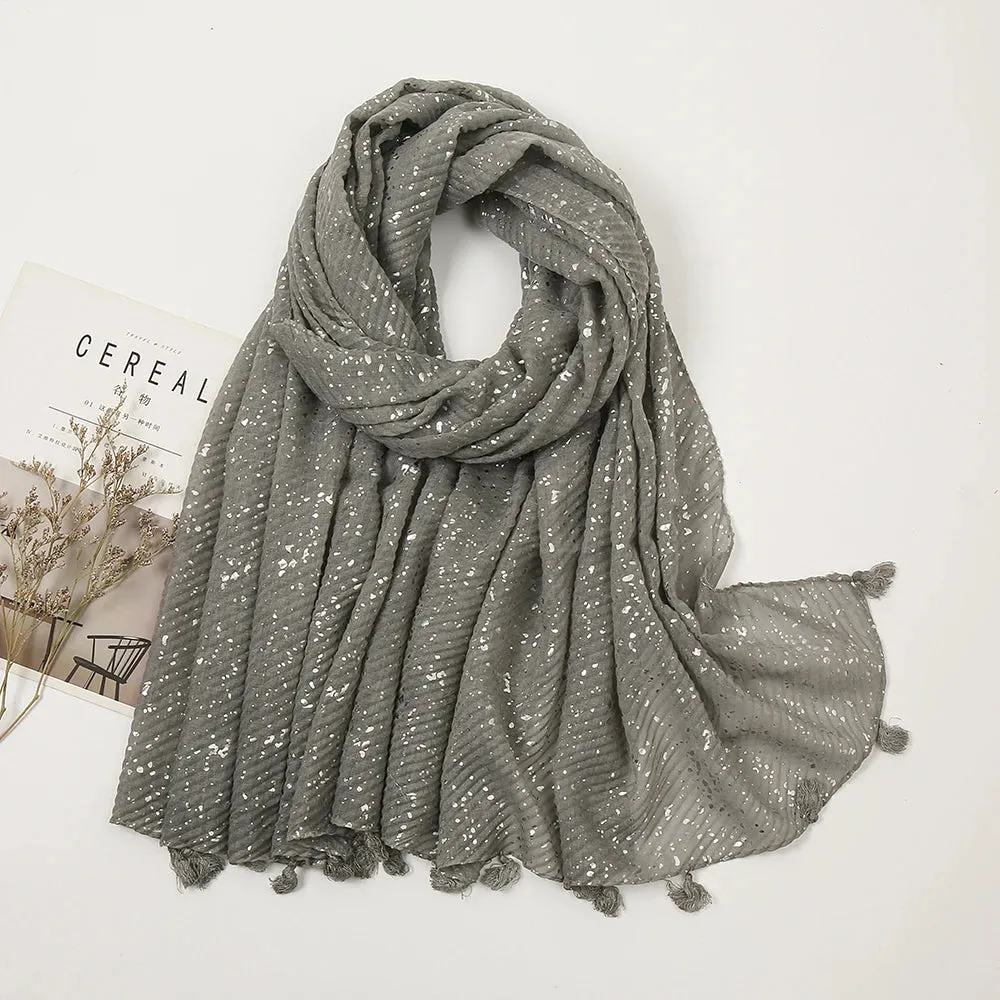 Big Size Plain Glitter Tassel Viscose Shawl Scarf Lady High Quality Wrinkle Wrap Pashmina Stole Bufandas Muslim Hijab 190*85Cm