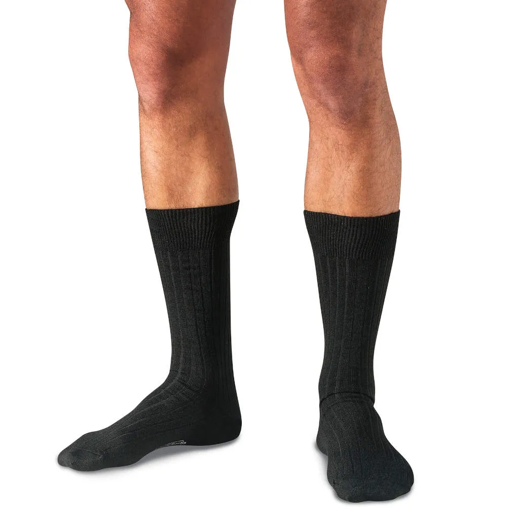 Black Merino Wool Mid Calf Dress Socks