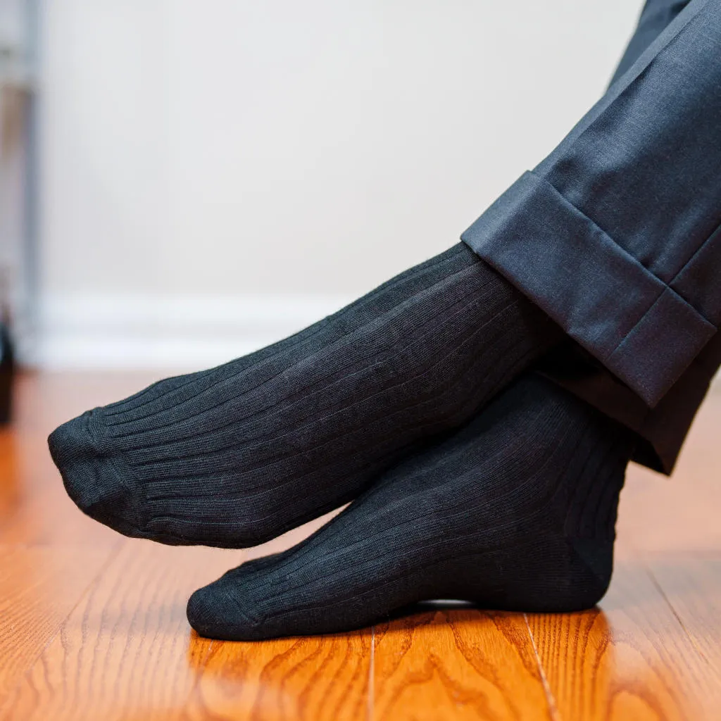 Black Merino Wool Mid Calf Dress Socks