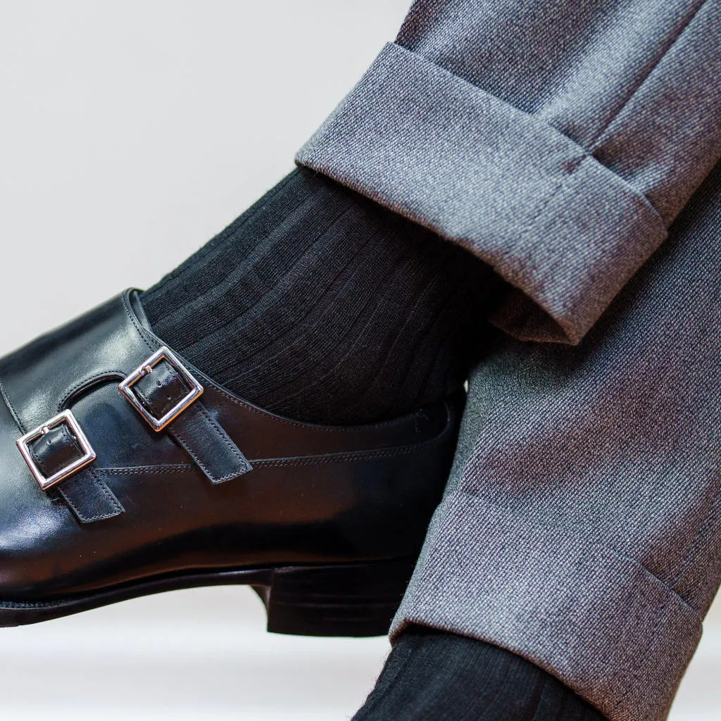 Black Merino Wool Mid Calf Dress Socks