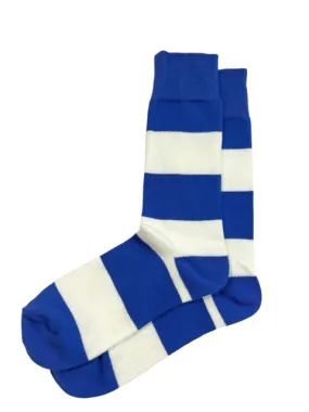 Blue and White Striped Cotton Dress Socks By Paul Malone