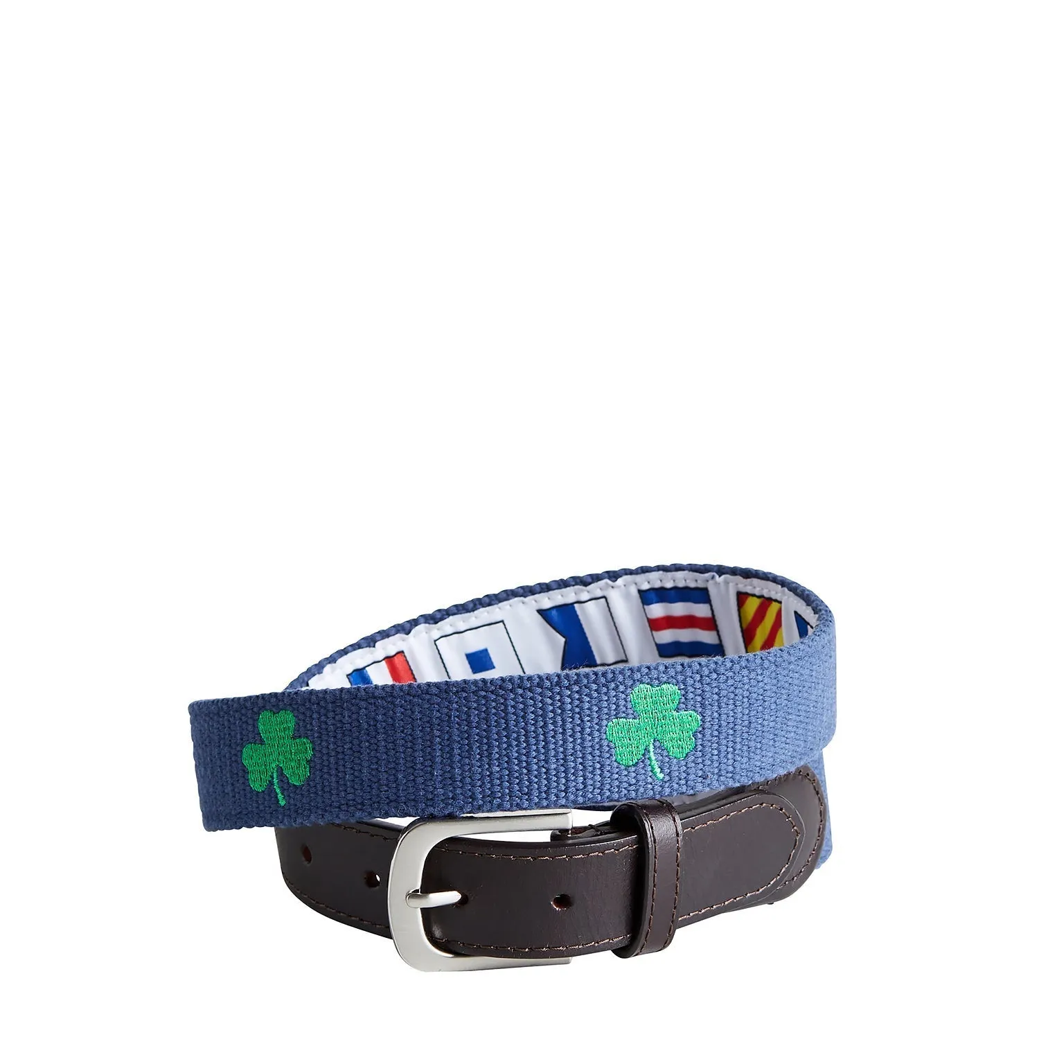 Bowsprit Belt Nantucket Navy Embroidered With Green Shamrocks