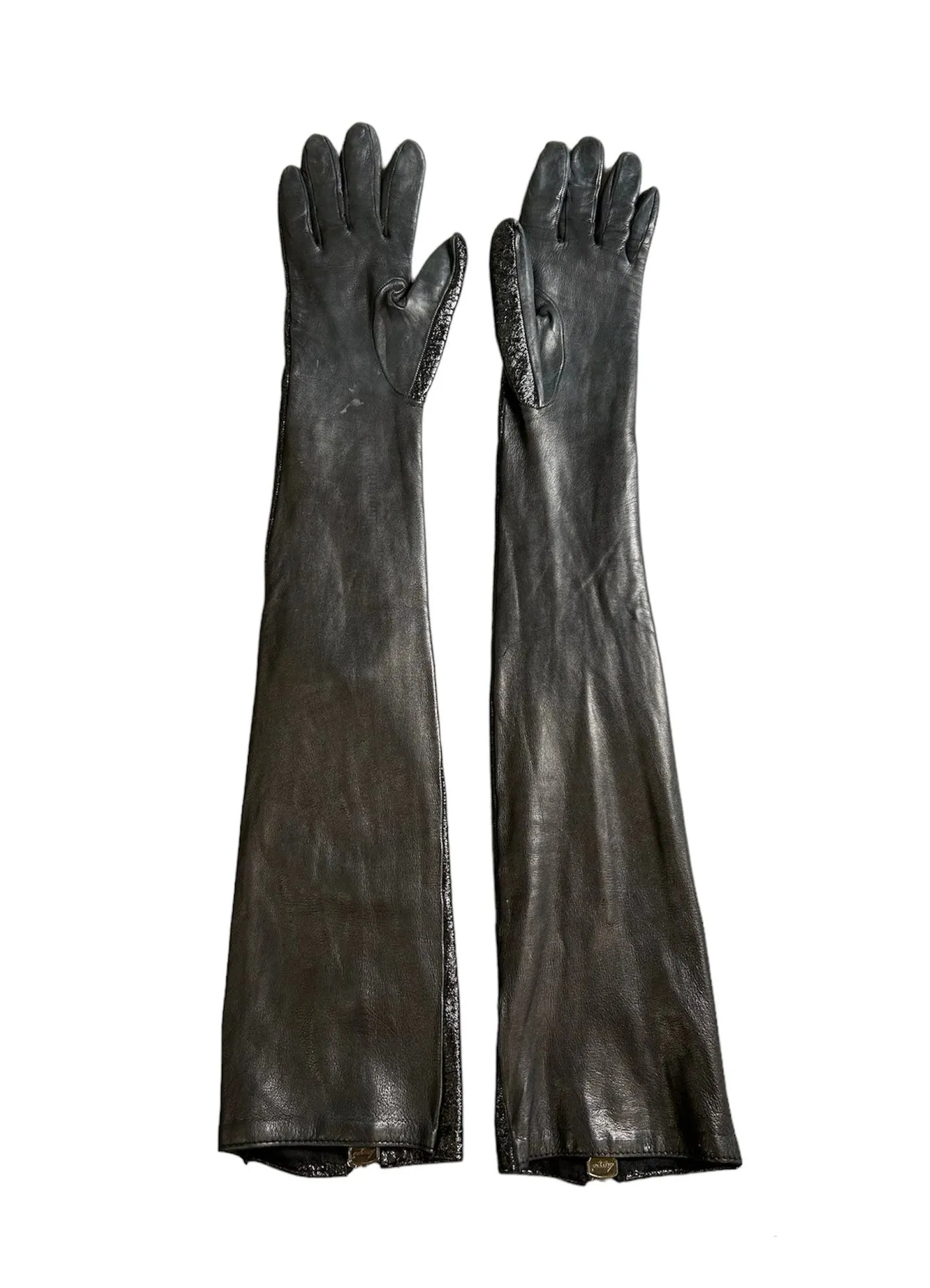 Burberry Black Leather Opera Gloves with Statement Zipper