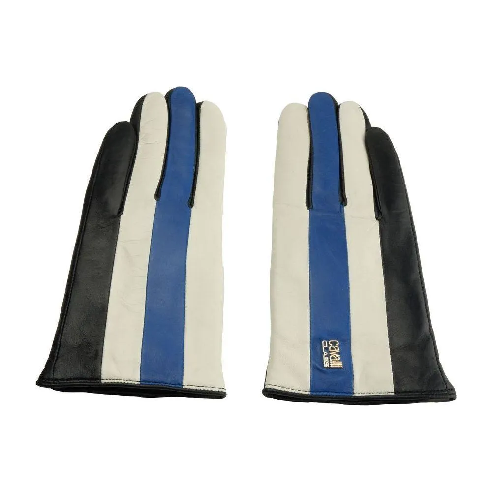 Cavalli Class Elegant Black and Blue Lambskin Gloves