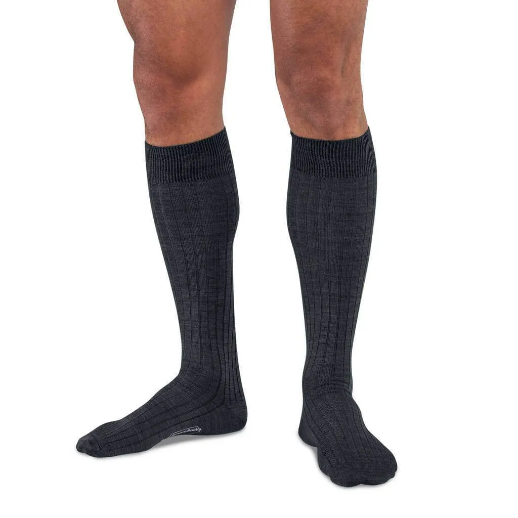 Charcoal Merino Wool Over the Calf Dress Socks