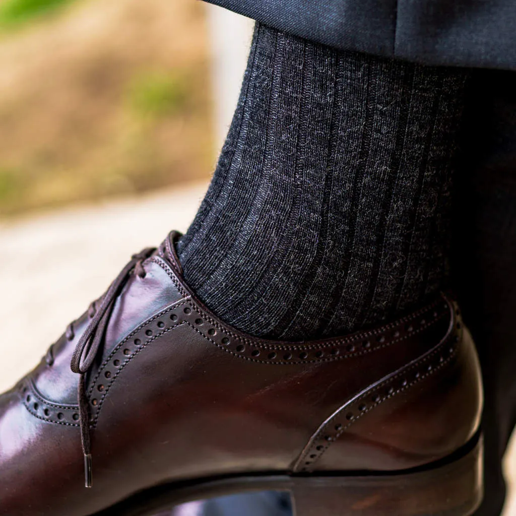 Charcoal Merino Wool Over the Calf Dress Socks