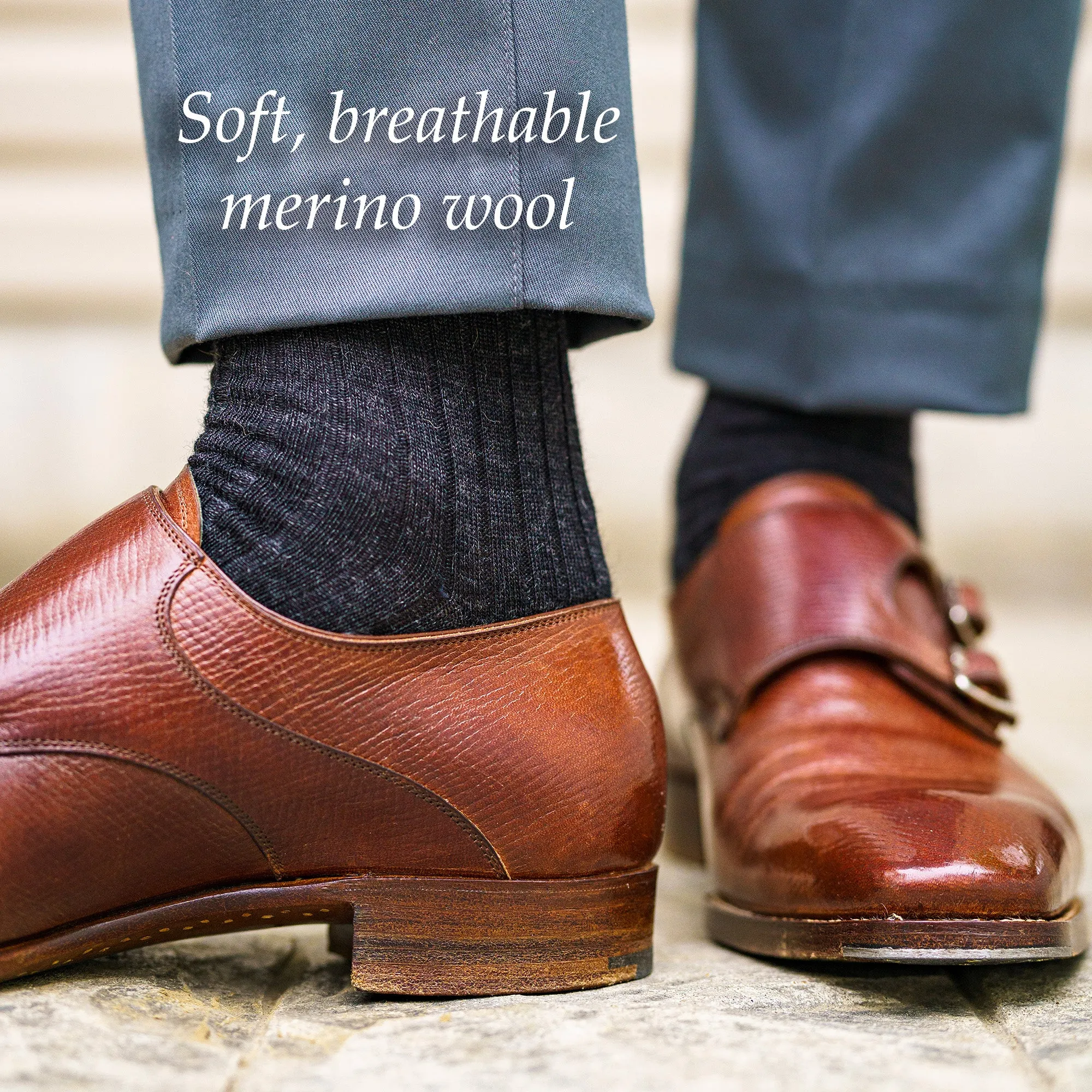 Charcoal Merino Wool Over the Calf Dress Socks