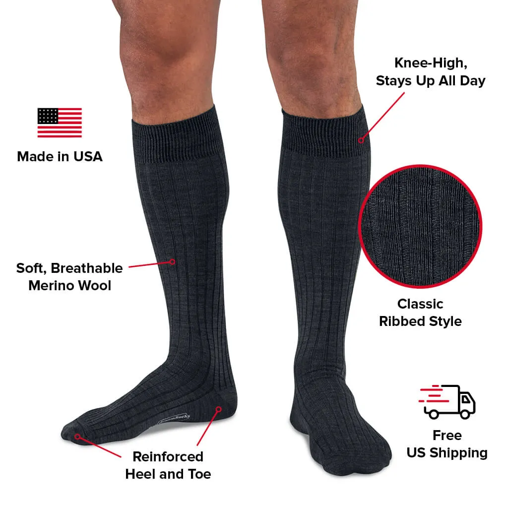 Charcoal Merino Wool Over the Calf Dress Socks