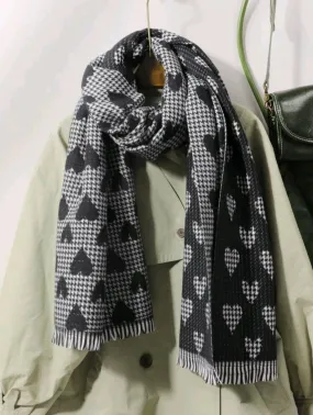 Clothing - Ladies - Scarf - houndstooth heart fringe hem