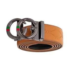 Cognac Men's Luxury Design Belt Silver Buckle Green Red Style