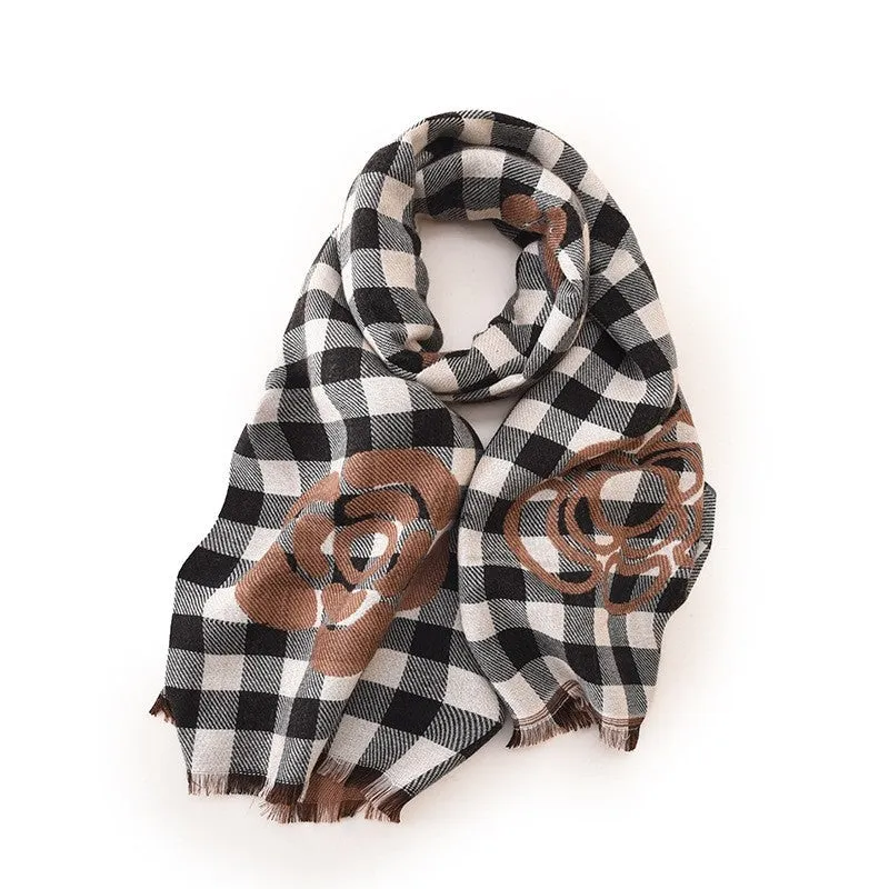 Contrast Color Plaid Tassel Printing  Warm Shawl Scarf