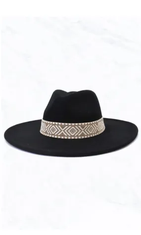 Creston Black Aztec Trim Brim Panama Hat