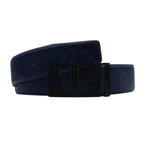 Dark Blue Db Icon Pattern Embossed Leather Belt With Black Db Classic Thru Buckle