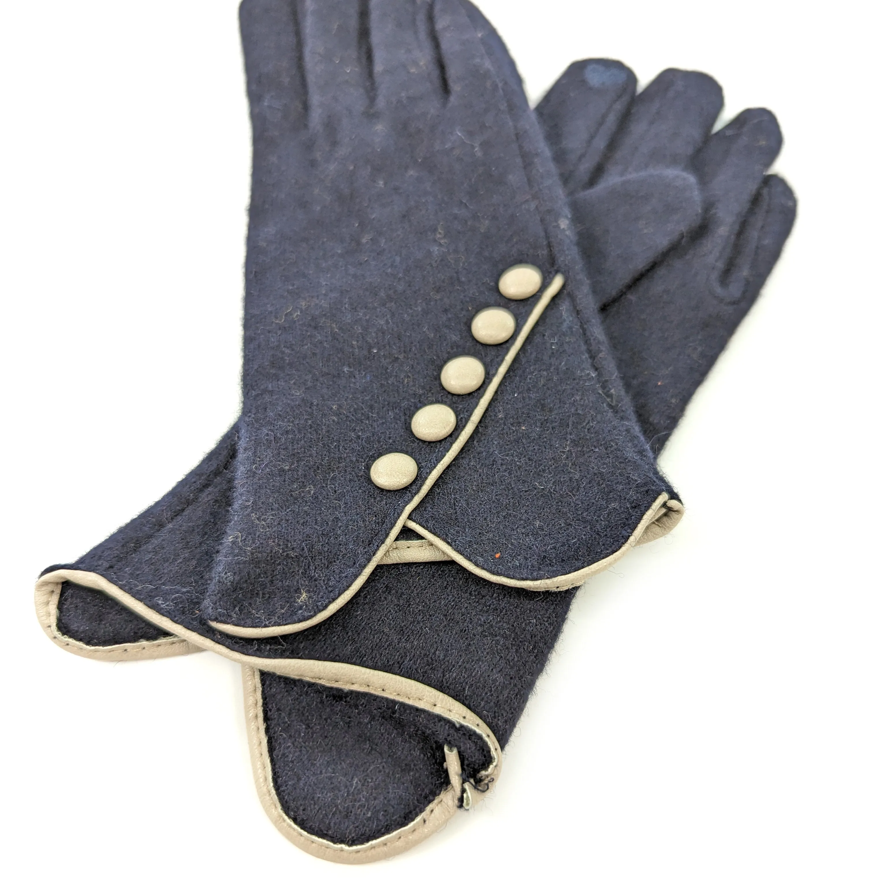 Diagonal Button Detail Glove - Navy Blue