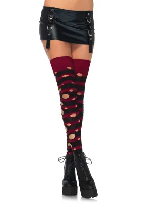 Distressed Striped Thigh Highs