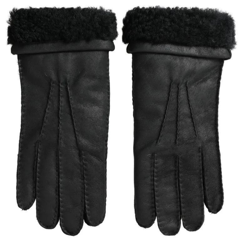 Dolce & Gabbana Elegant Black Leather Winter Gloves