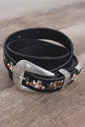 Embroidered Floral Western Buckle Belt