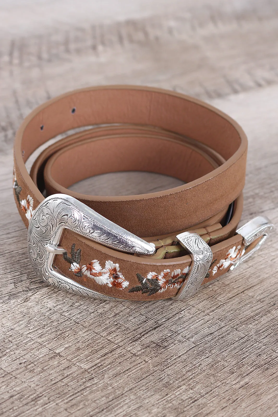 Embroidered Floral Western Buckle Belt