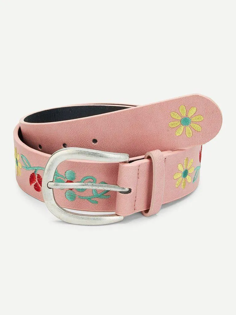 Embroidered Flower Belt