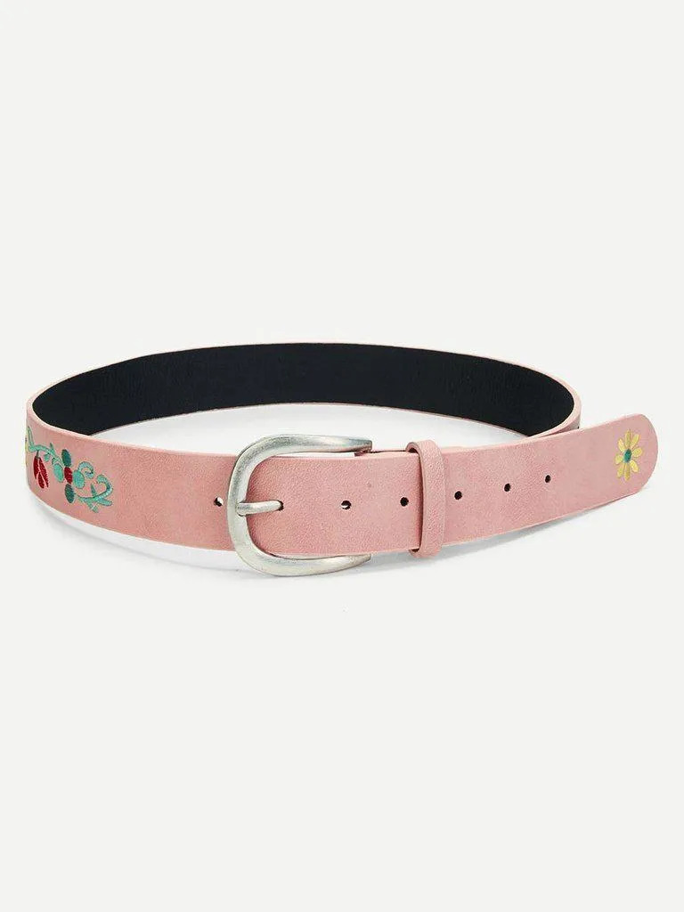 Embroidered Flower Belt