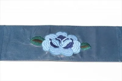 Embroidered leather belt - blue