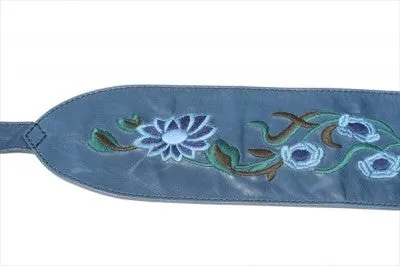 Embroidered leather belt - blue