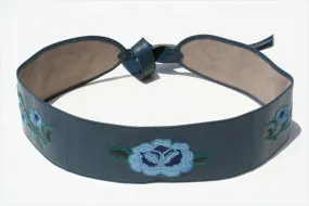 Embroidered leather belt - blue