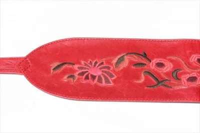 Embroidered leather belt - red