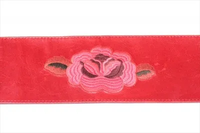 Embroidered leather belt - red