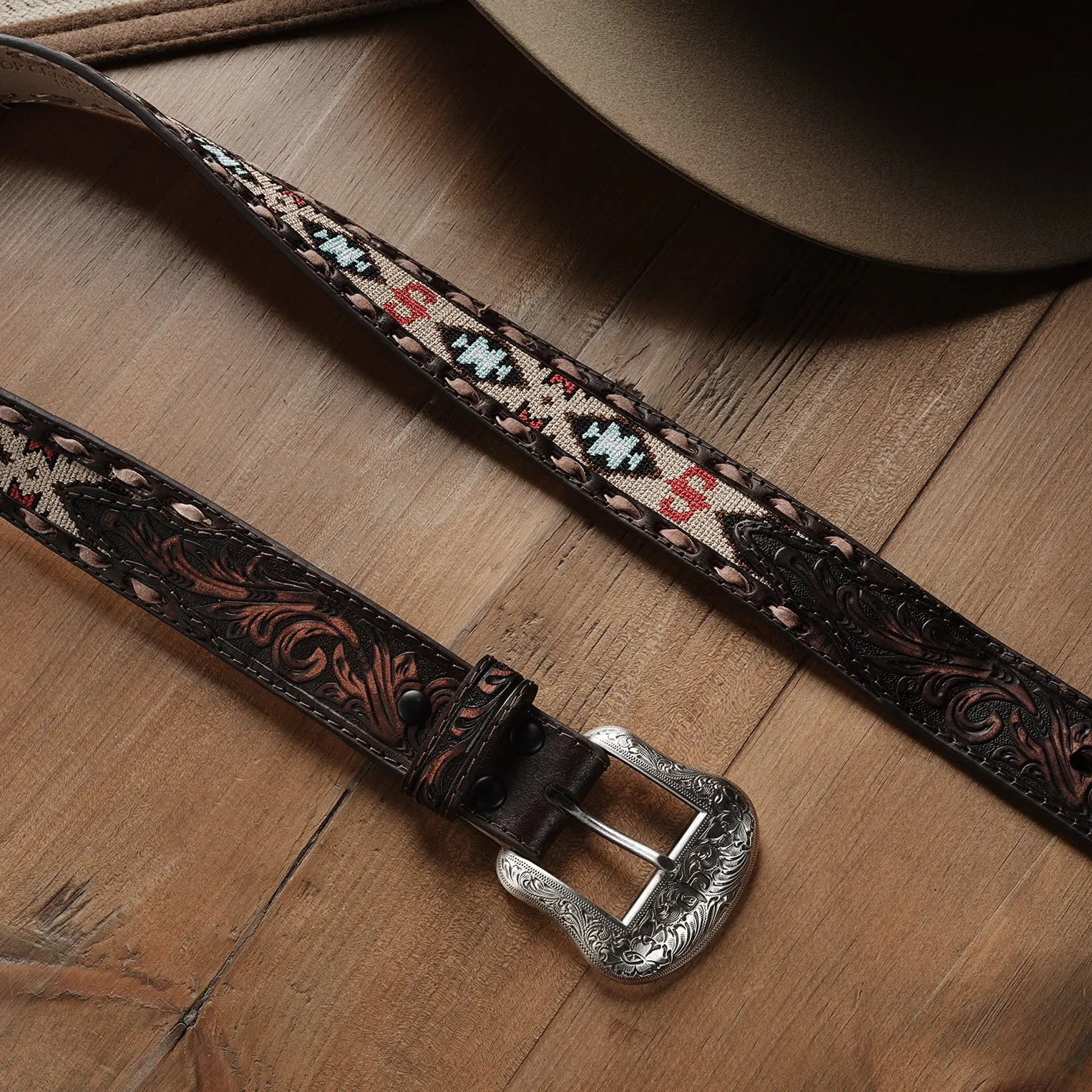 Embroidered Tooled Tab Belt