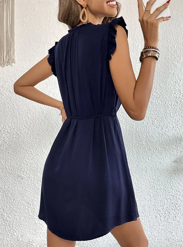 Flying Sleeve Solid Color Short Dress