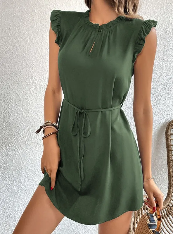 Flying Sleeve Solid Color Short Dress