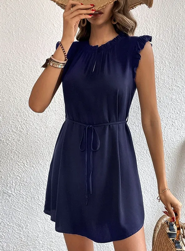 Flying Sleeve Solid Color Short Dress