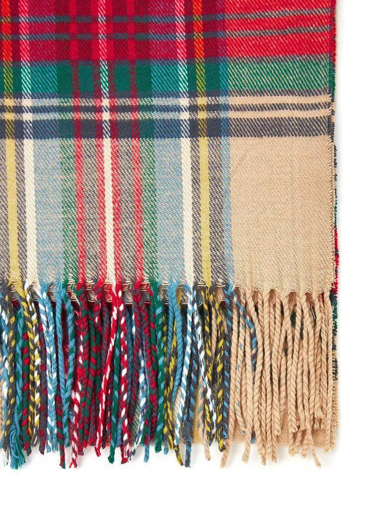 Fringe Trim Plaid Scarf